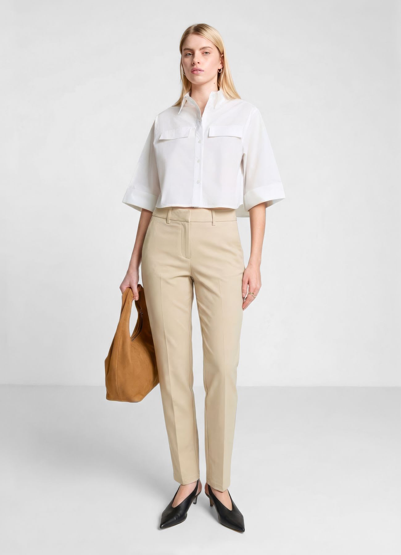 Pantaloni a sigaretta in rasatello di cotone