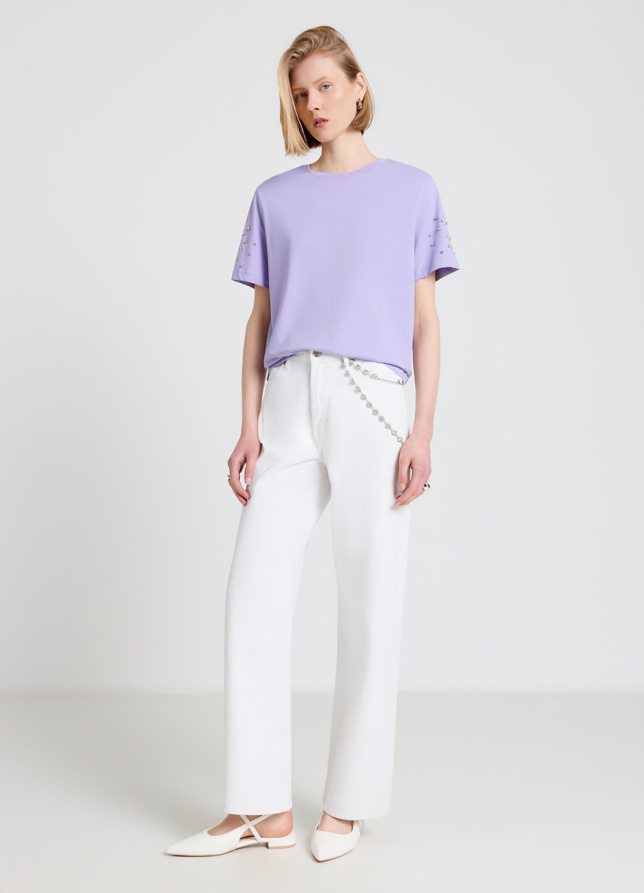 T-shirt con maniche strass