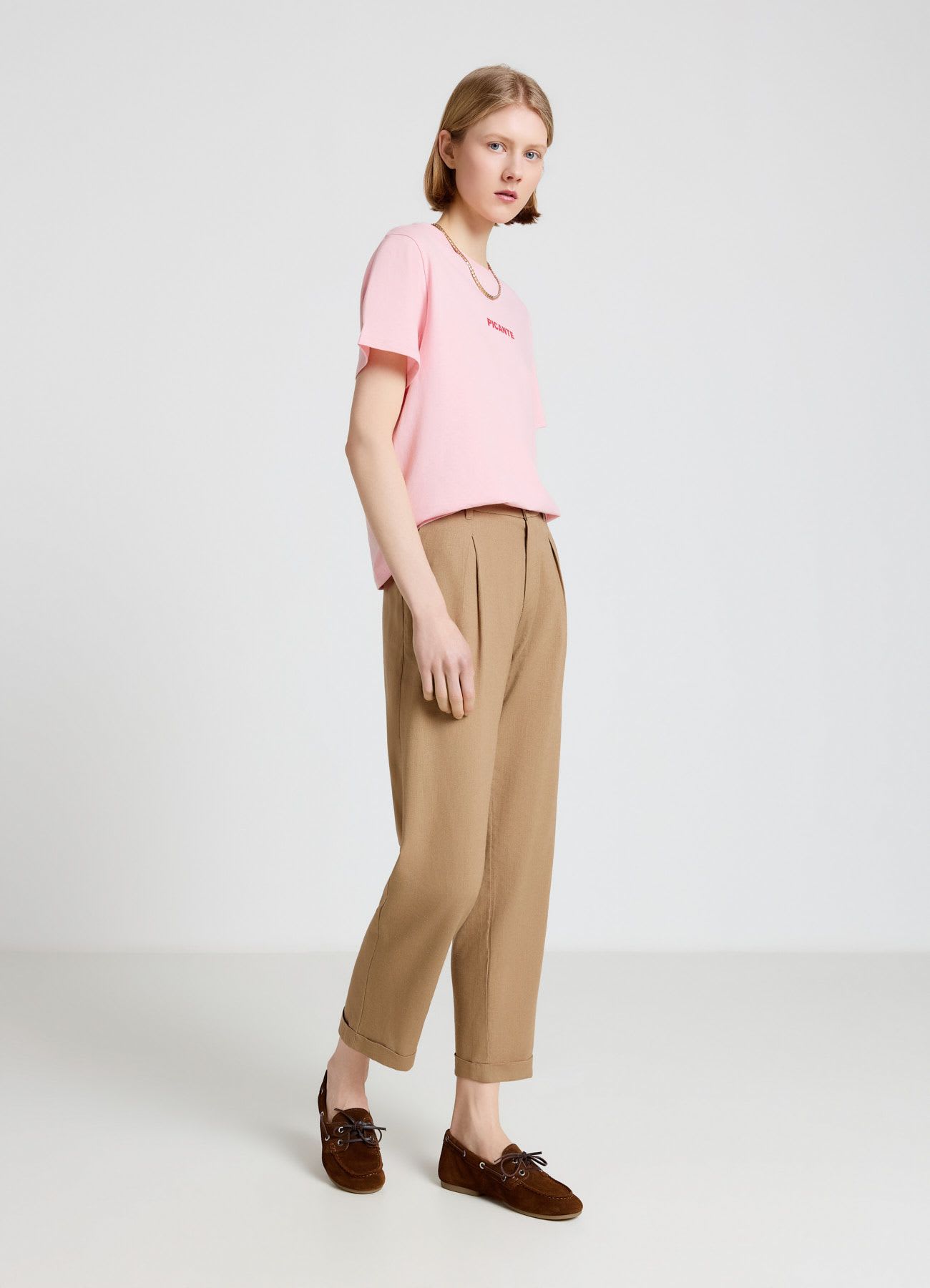Pantaloni misto lino tasche alla francese
