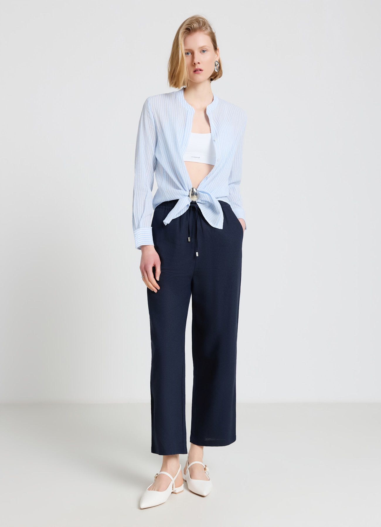 Pantaloni jogger misto lino
