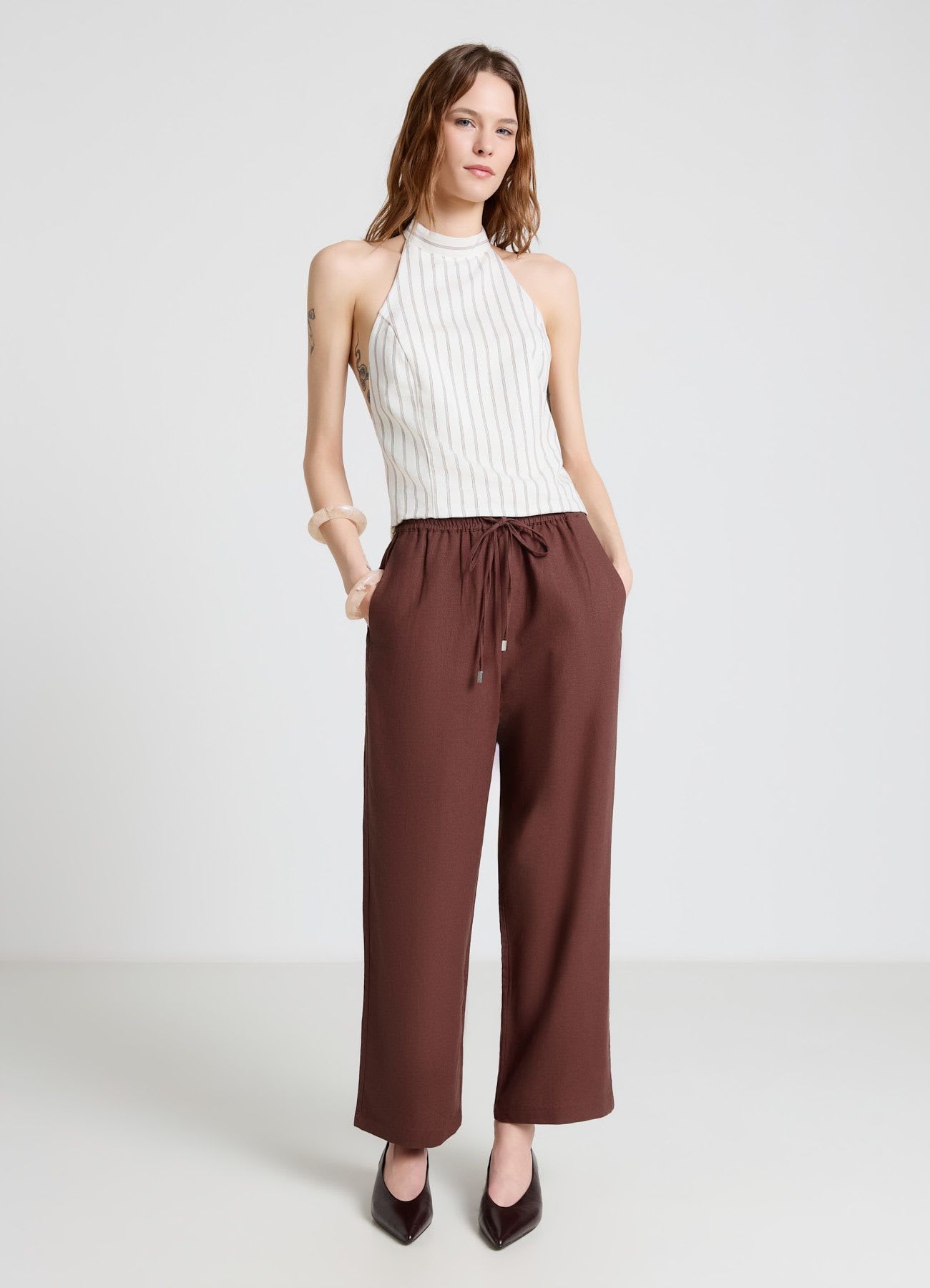 Pantaloni jogger misto lino
