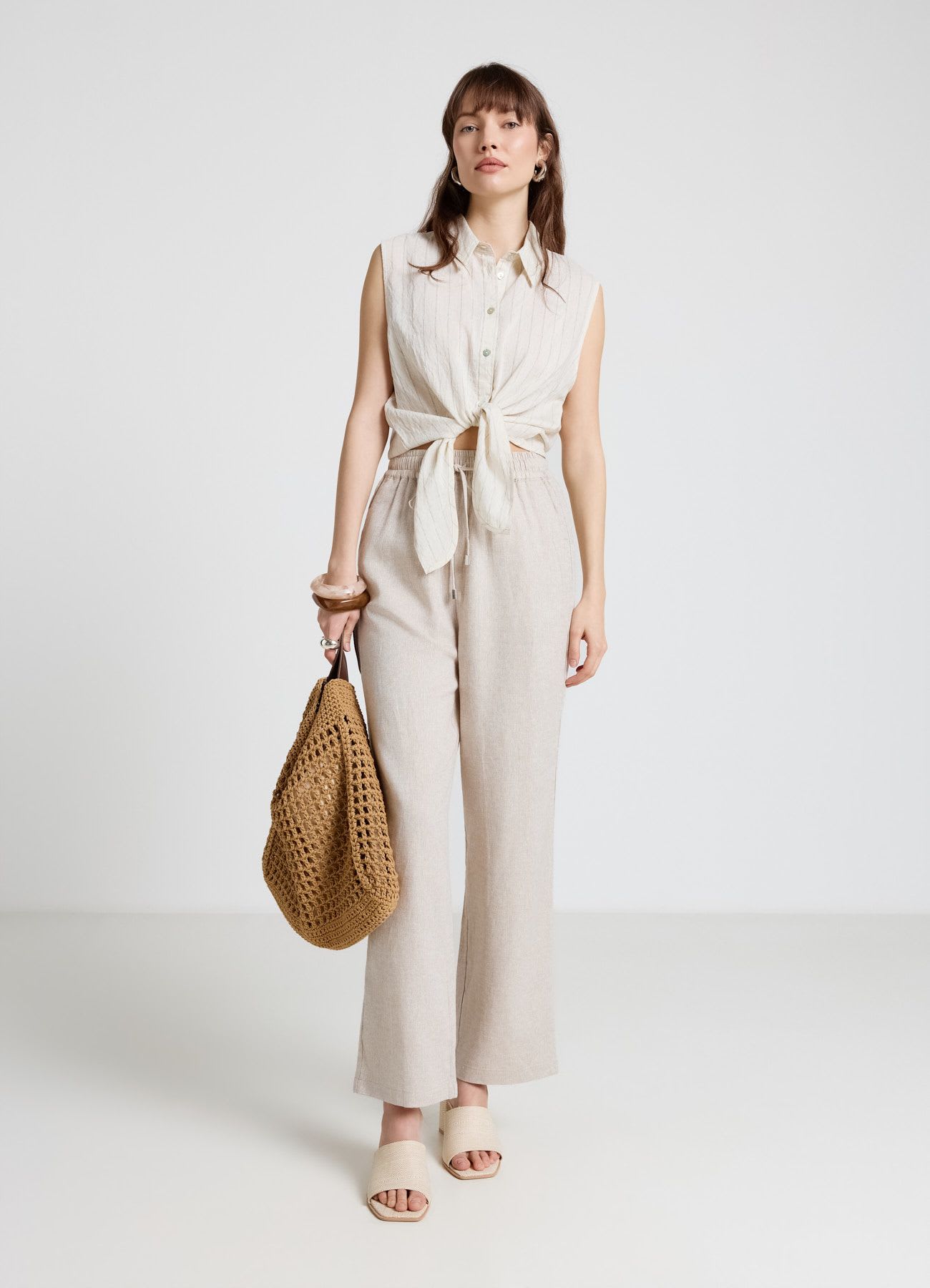 Pantaloni jogger misto lino