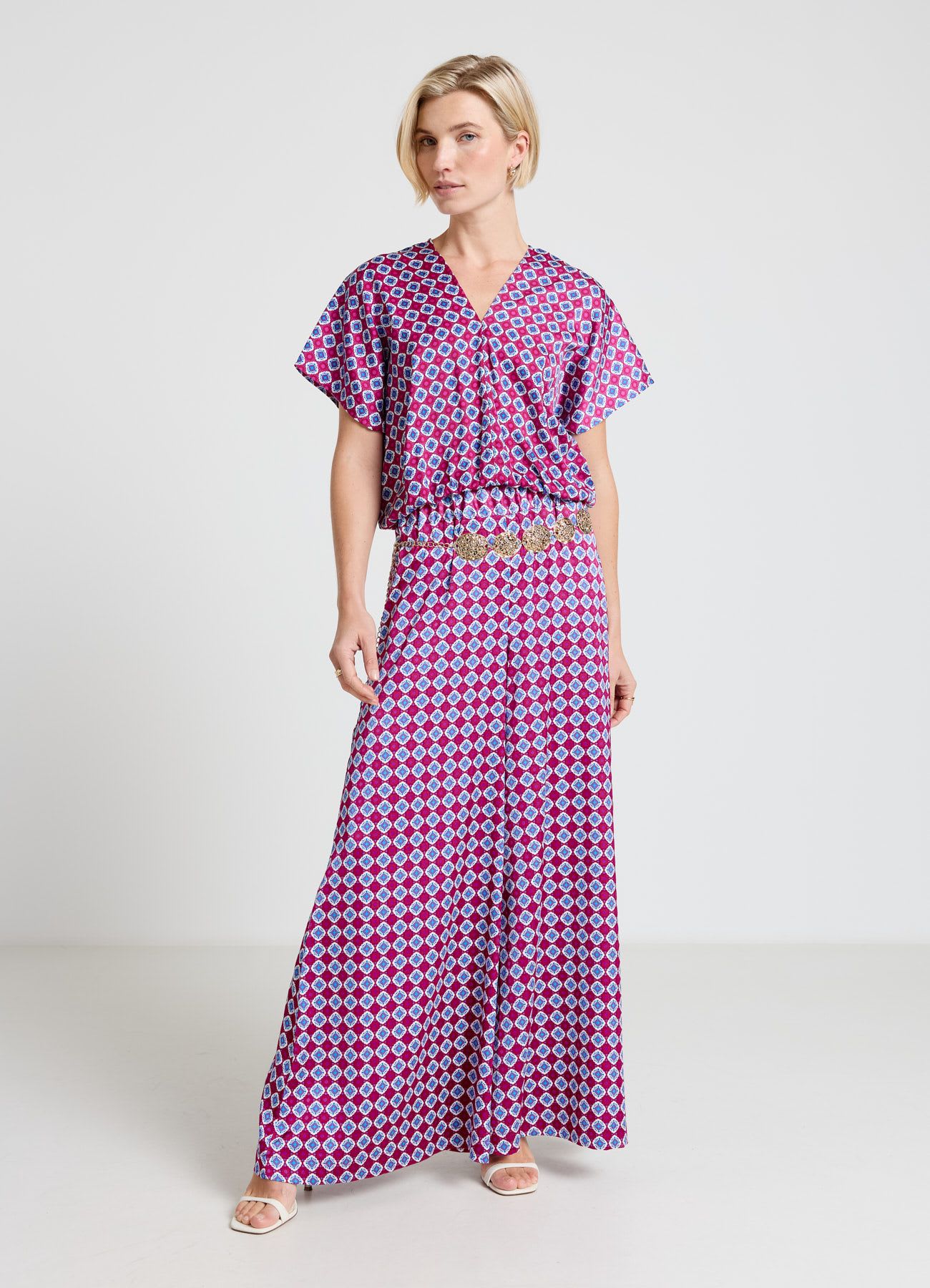 Camicia kimono similsatin a fantasia