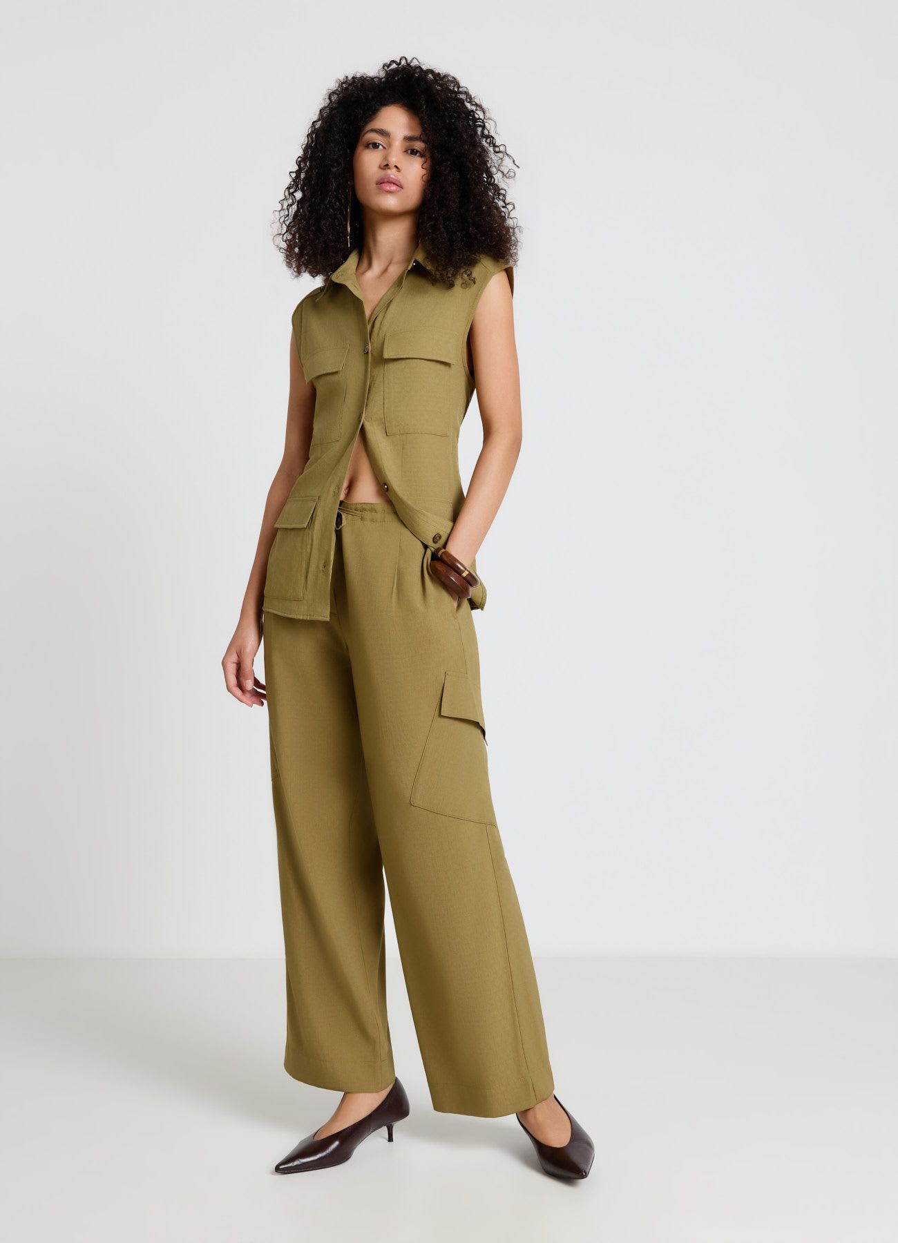 Pantaloni straight cargo con coulisse