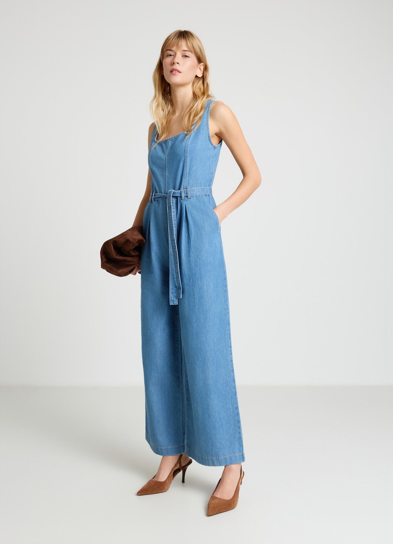 Tuta lunga denim con fusciacca