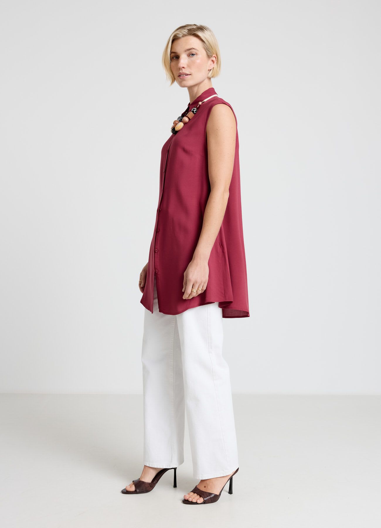 Camicia lunga smanicata tinta unita