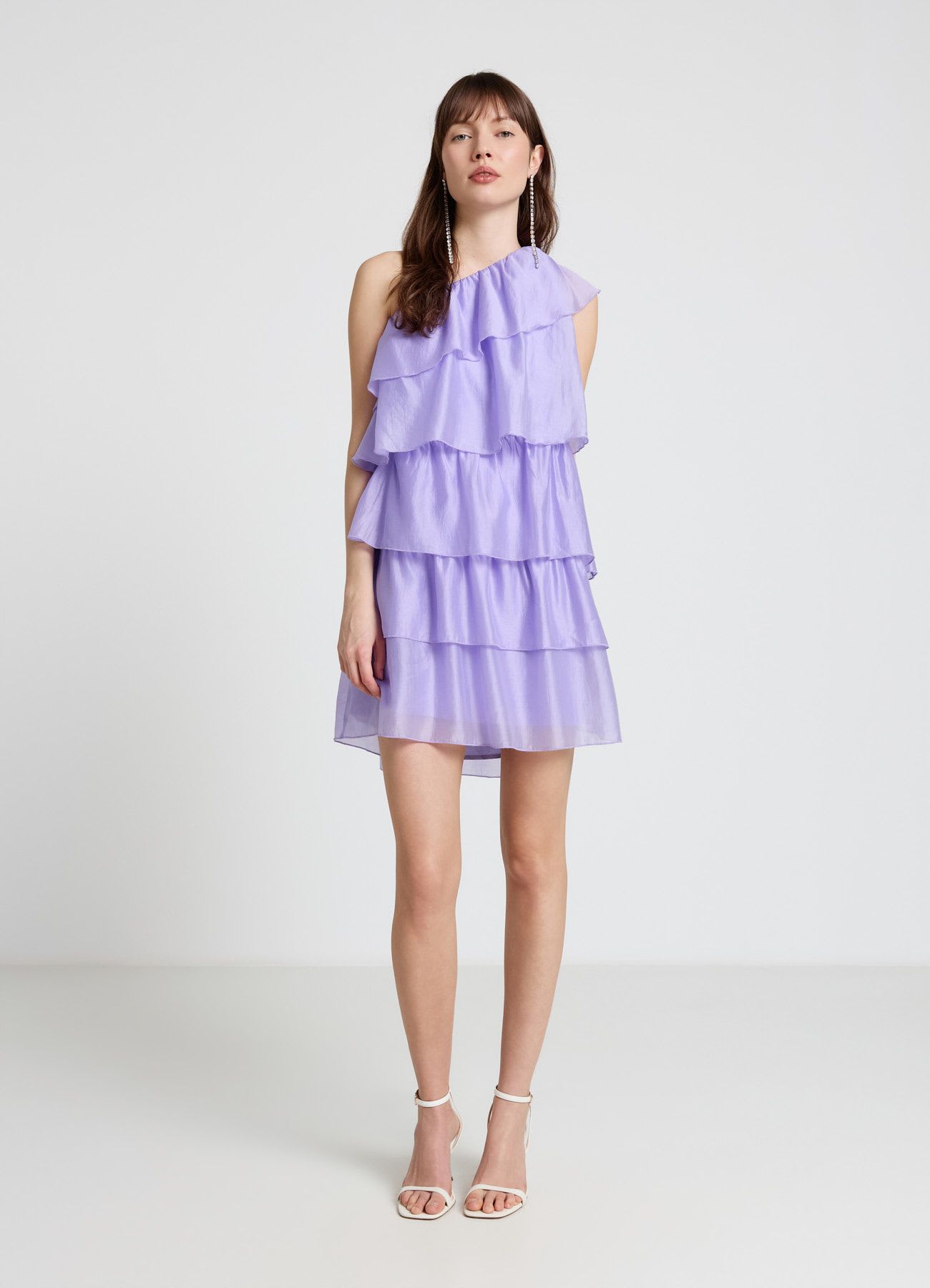 Vestito monospalla con balze