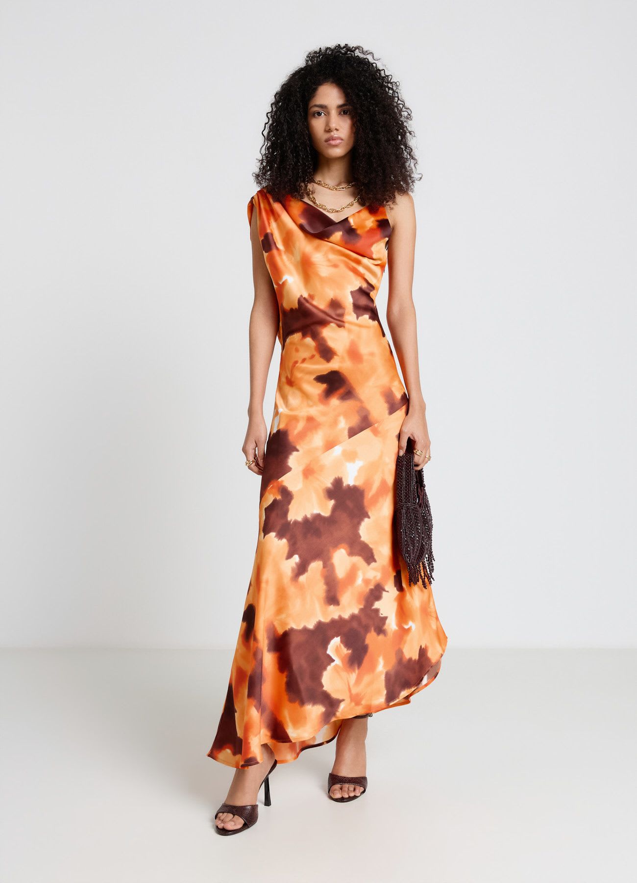 Vestito monospalla similsatin con stampa tie-dye