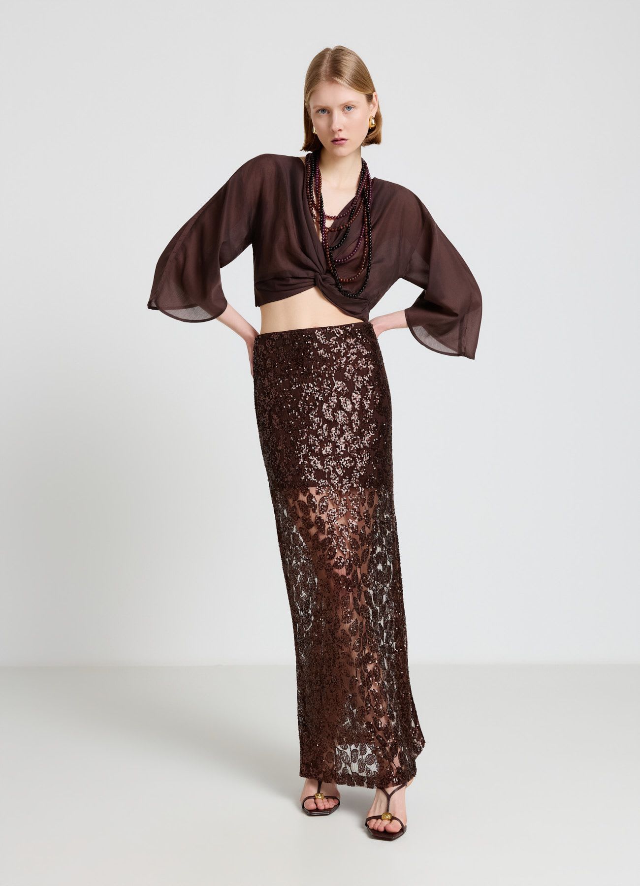 Gonna midi in tulle con paillettes