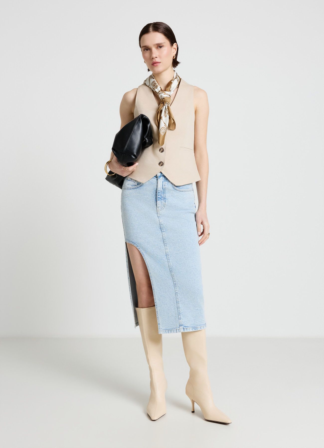 Gonna midi in denim con spacco