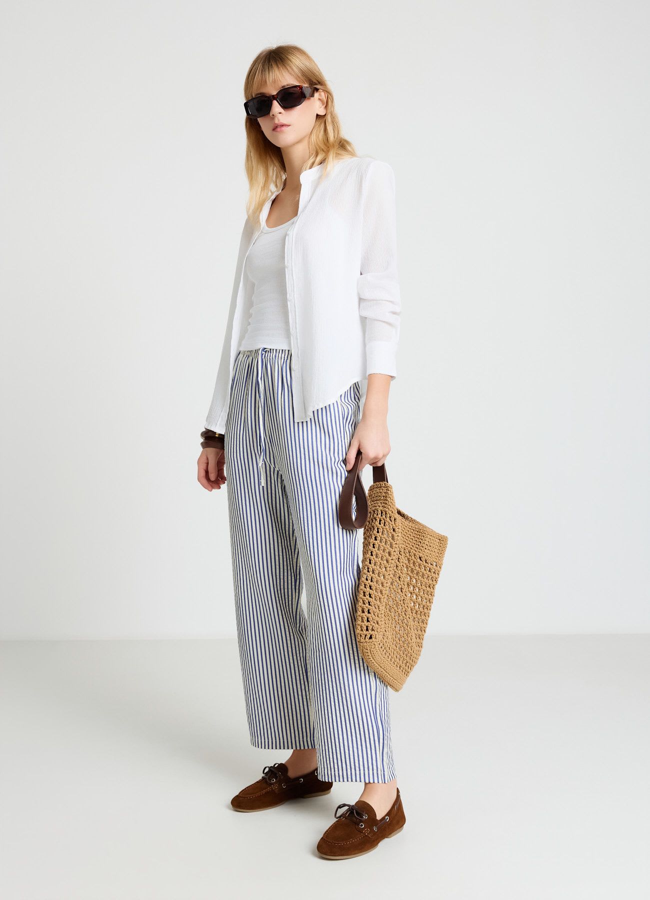 Pantaloni jogger a righe crinkle