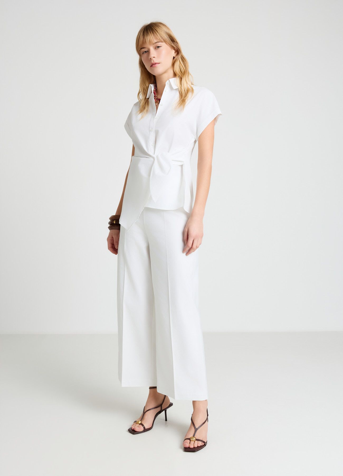 Pantaloni culotte in cotone rasatello