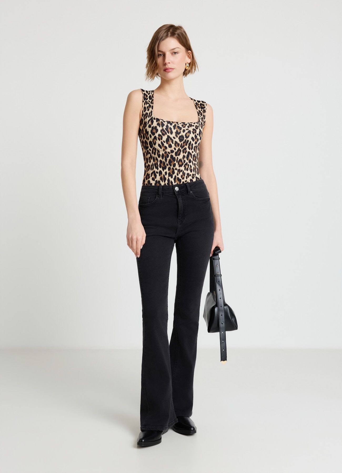 Body scollo squadrato stampa animalier