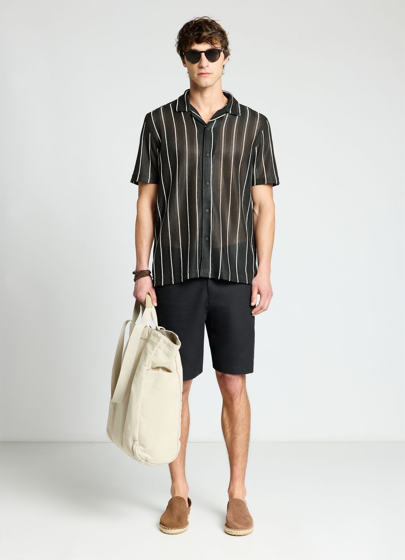 Camicia bowling a righe traforata