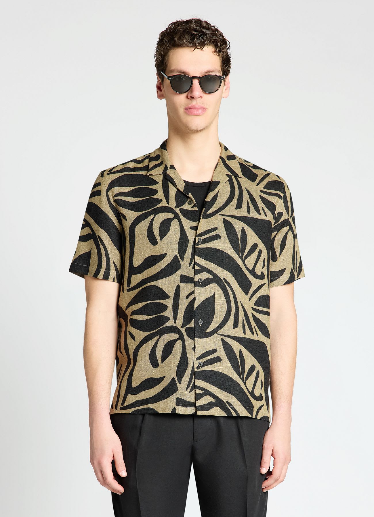 Camicia bowling con stampa fogliame