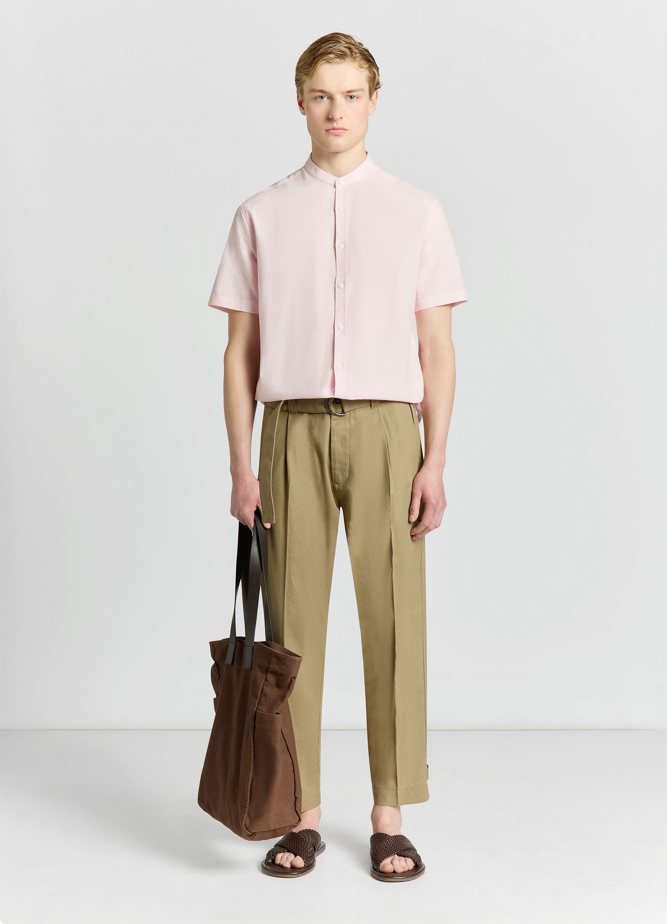 Camicia misto lino con collo coreana