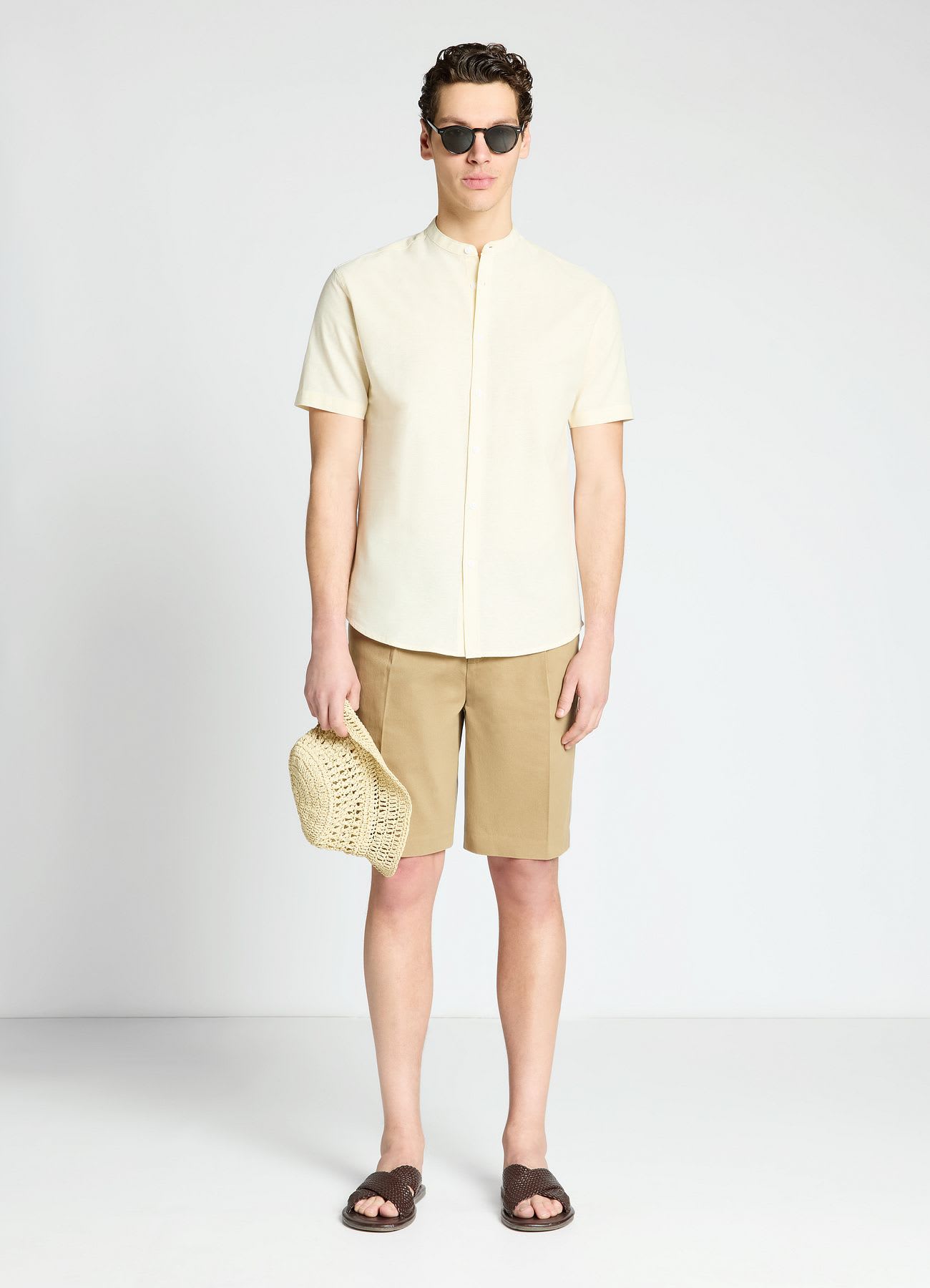 Camicia misto lino con collo coreana