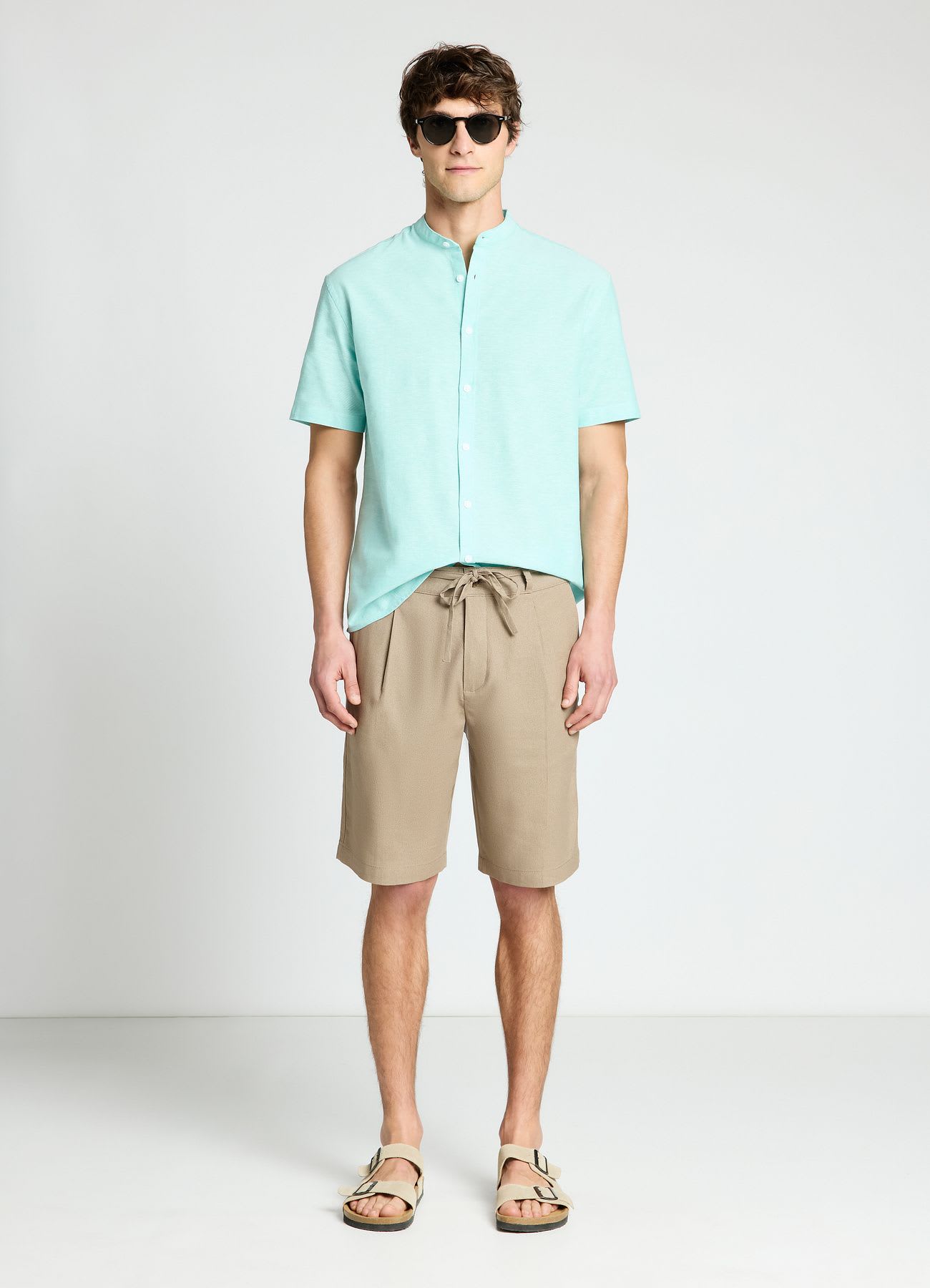 Camicia misto lino con collo coreana