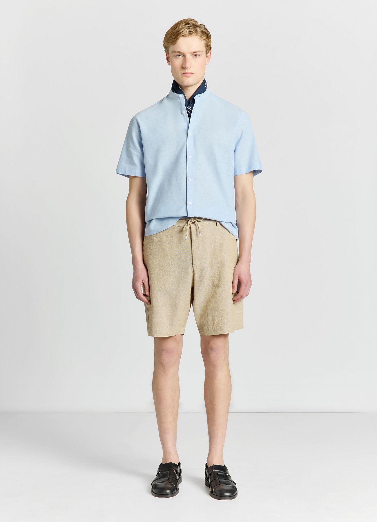 Camicia misto lino con collo coreana