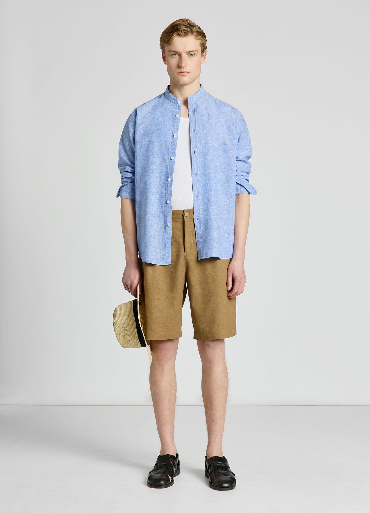 Camicia con collo coreana misto lino