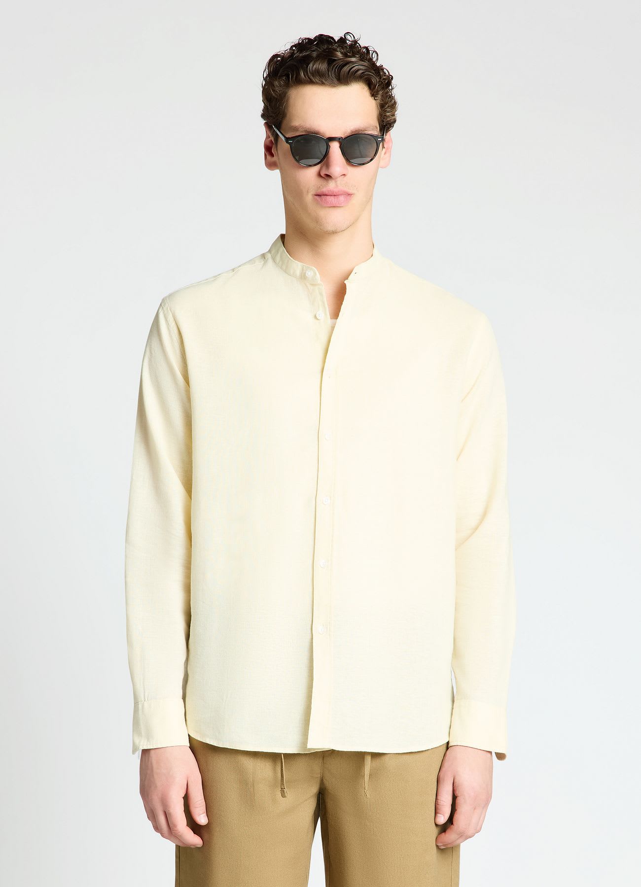 Camicia con collo coreana misto lino