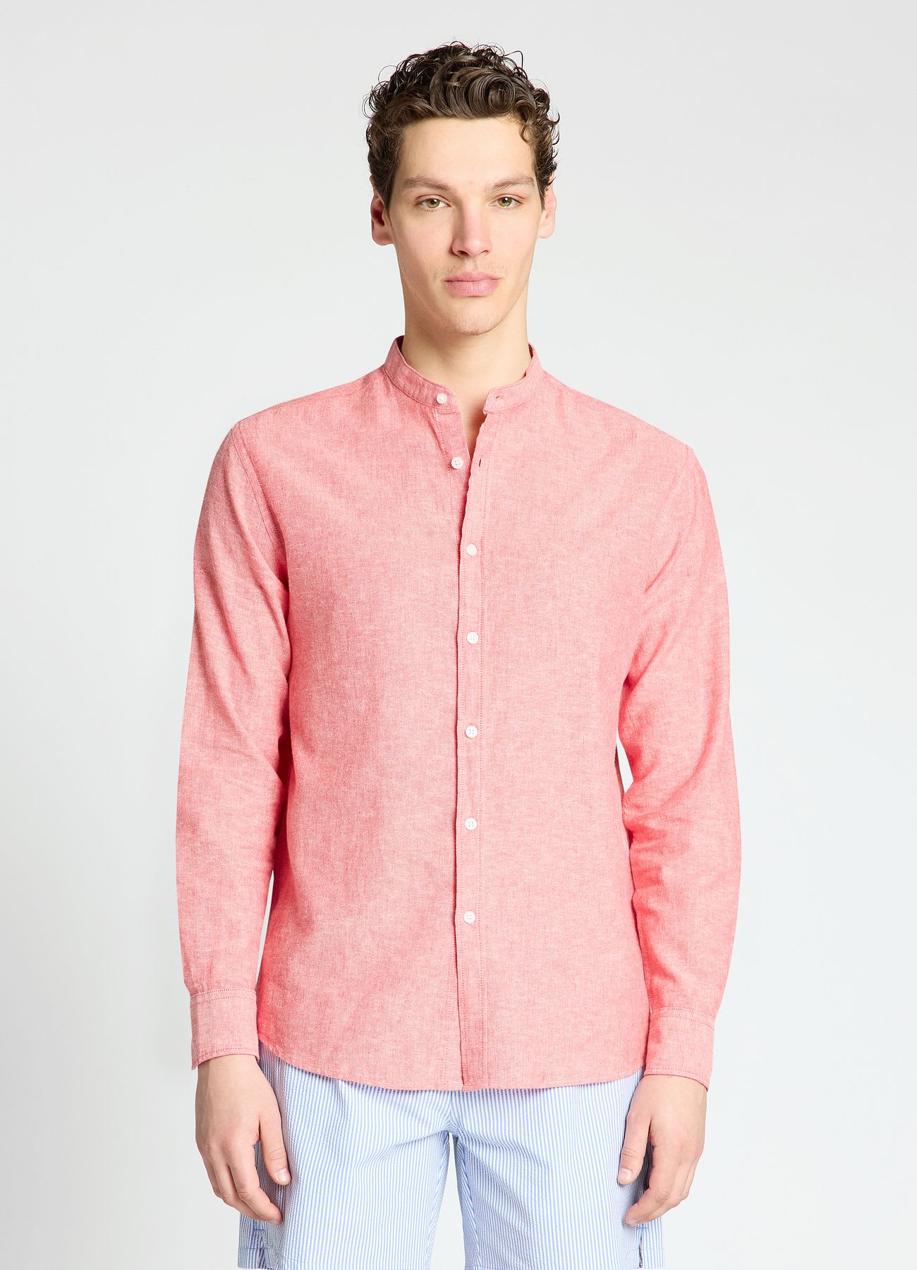 Camicia con collo coreana misto lino