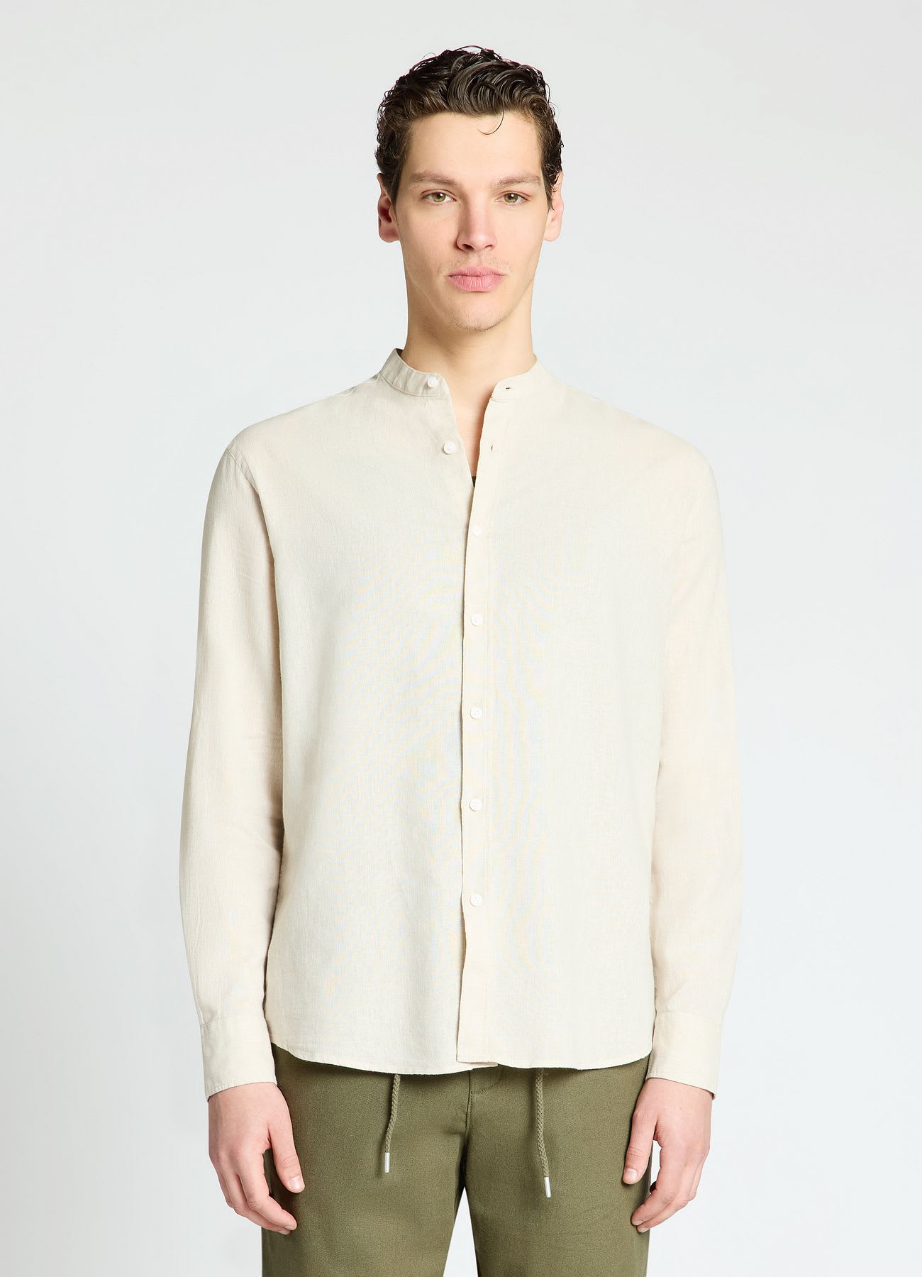 Camicia con collo coreana misto lino