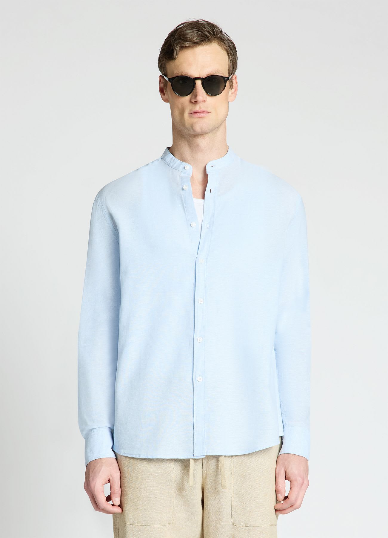 Camicia con collo coreana misto lino