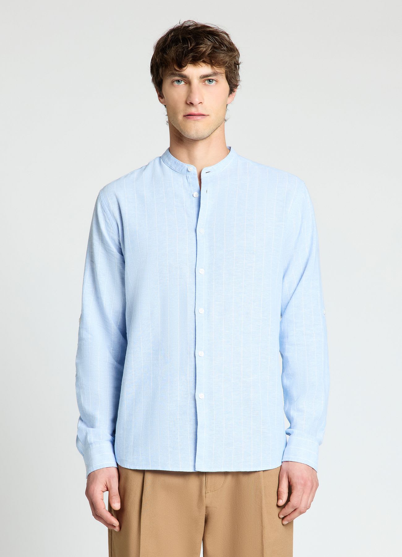 Camicia a righe con colletto alla coreana