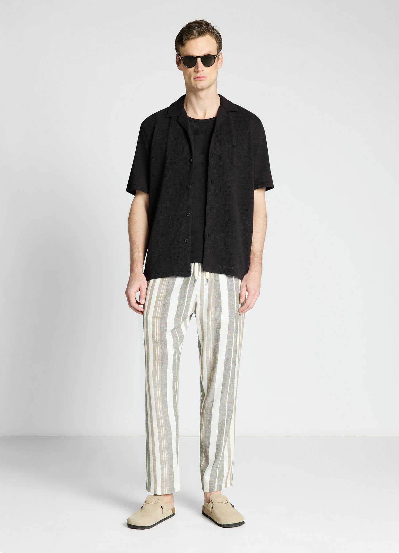 Pantaloni jogger a righe misto lino