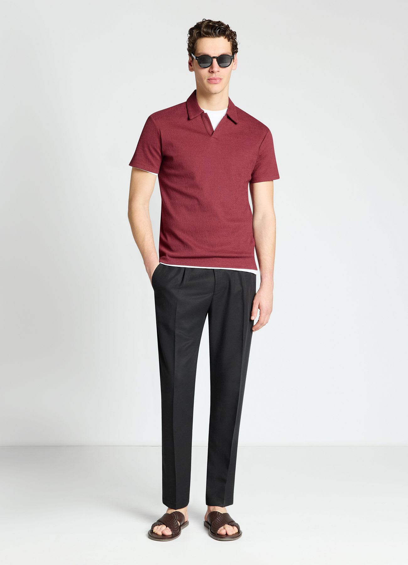 T-shirt polo goffrata a tinta unita