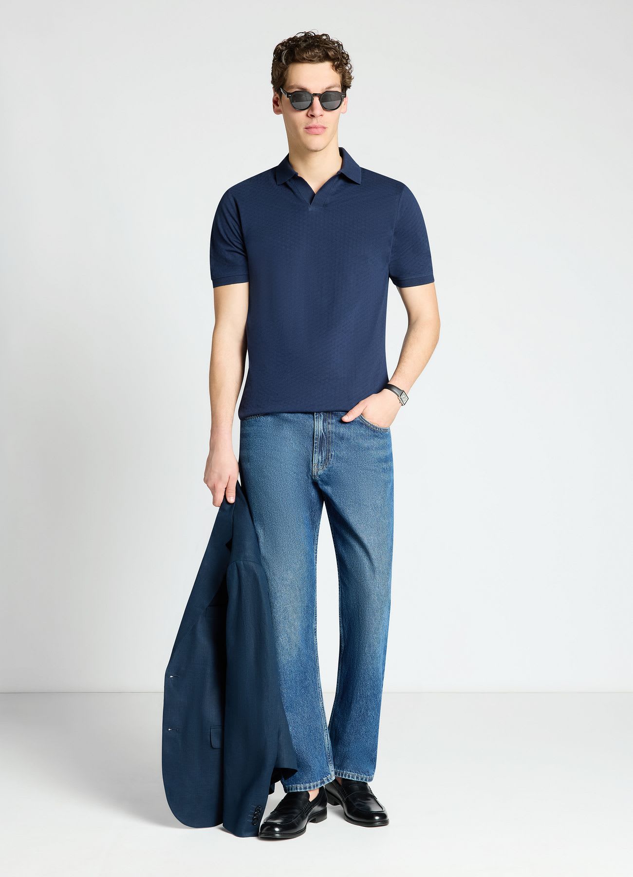 Polo con collo aperto in jacquard