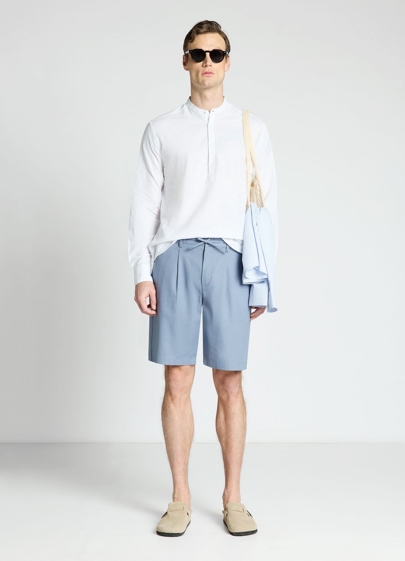 Pantaloncini jogger misto lino tinta unita