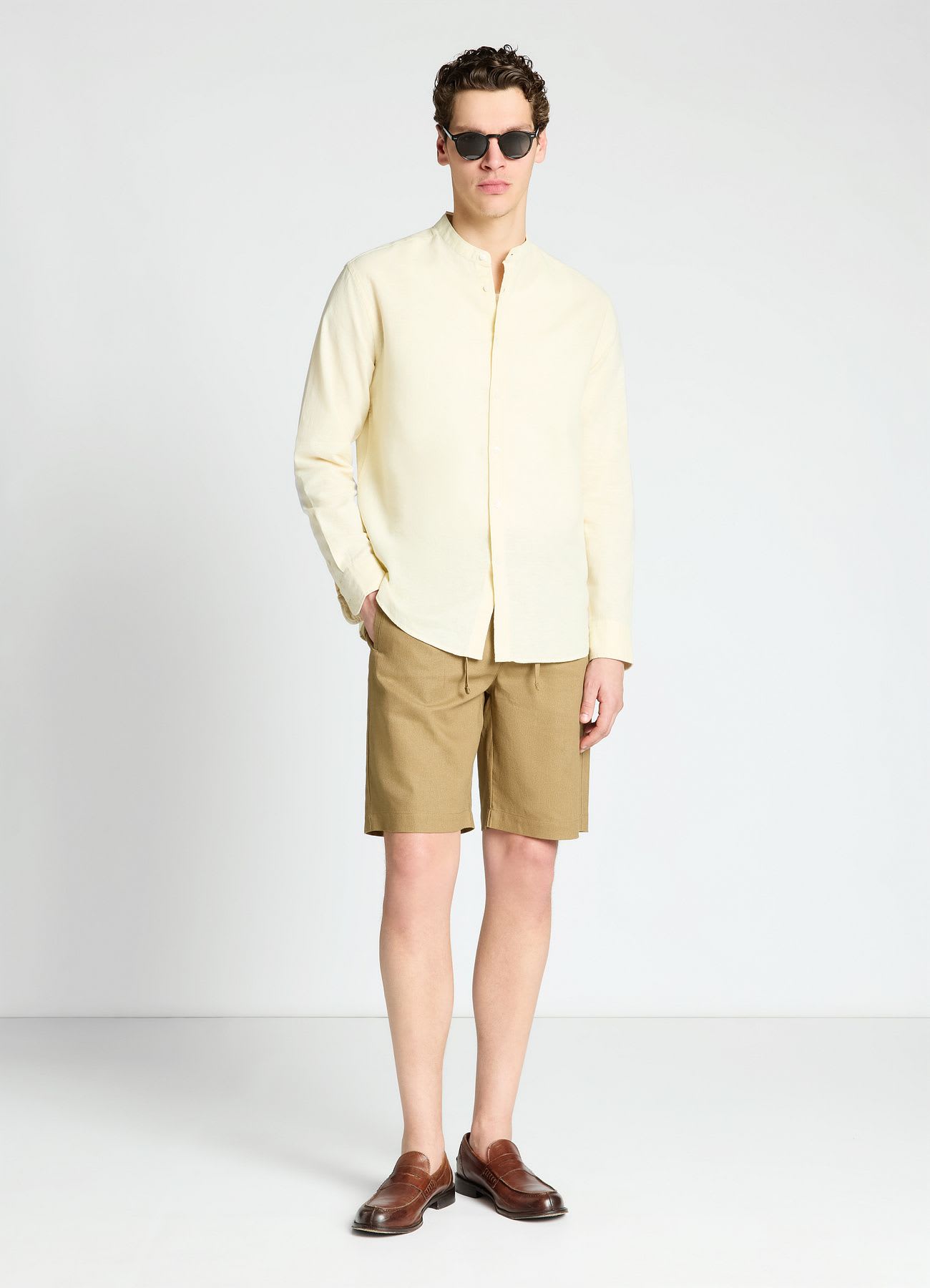 Pantaloncini jogger misto lino tinta unita