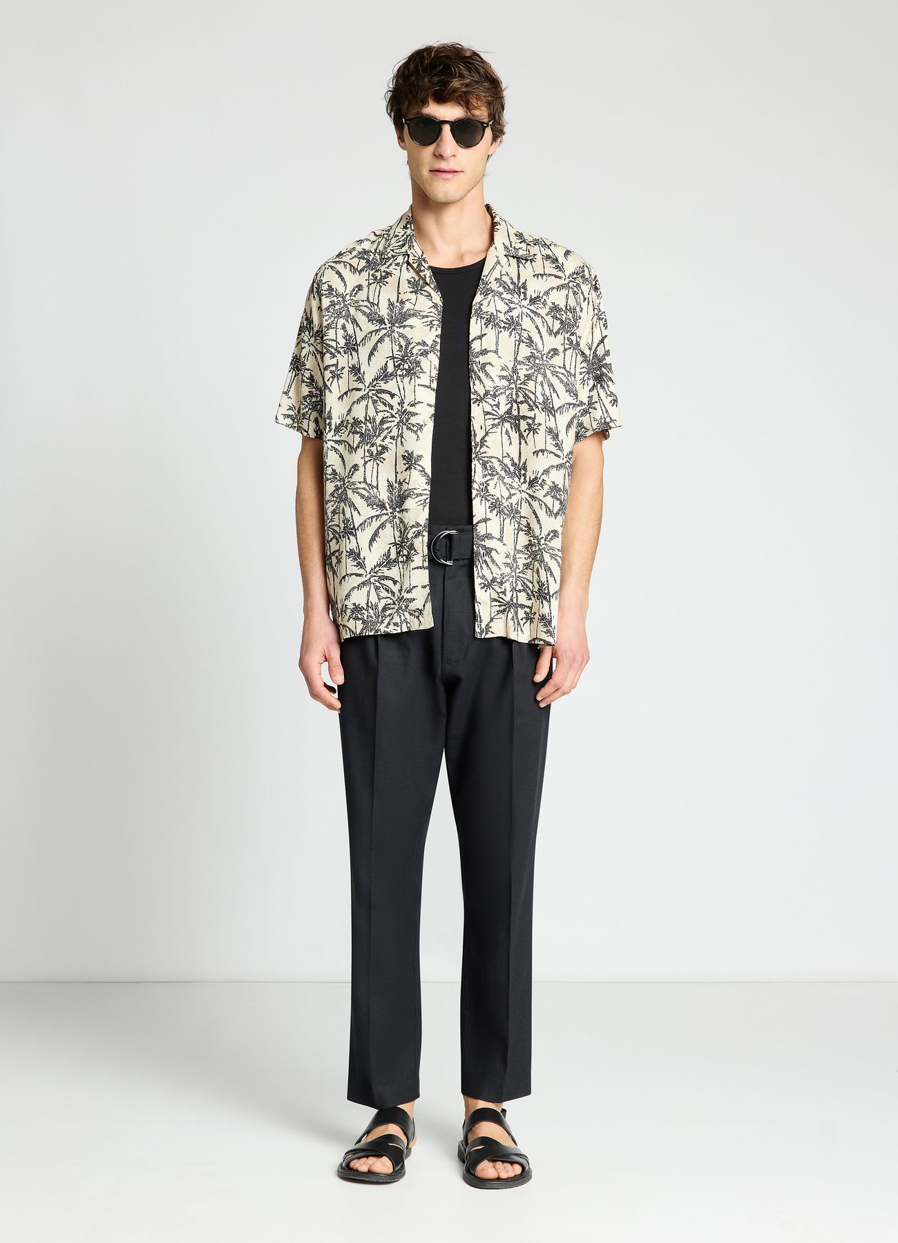 Camicia bowling con stampa palme