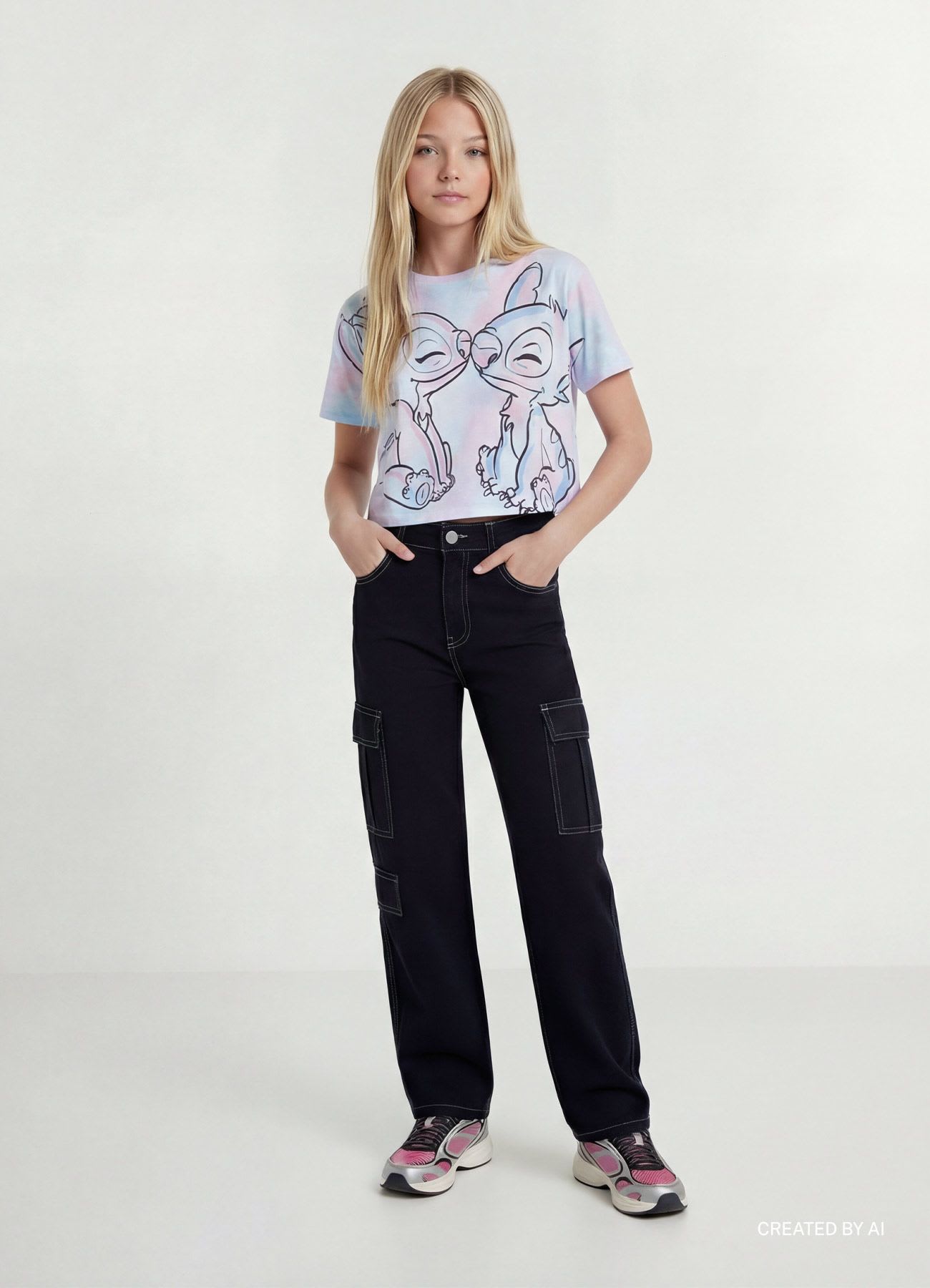 T-shirt con stampa Stitch ed Angel