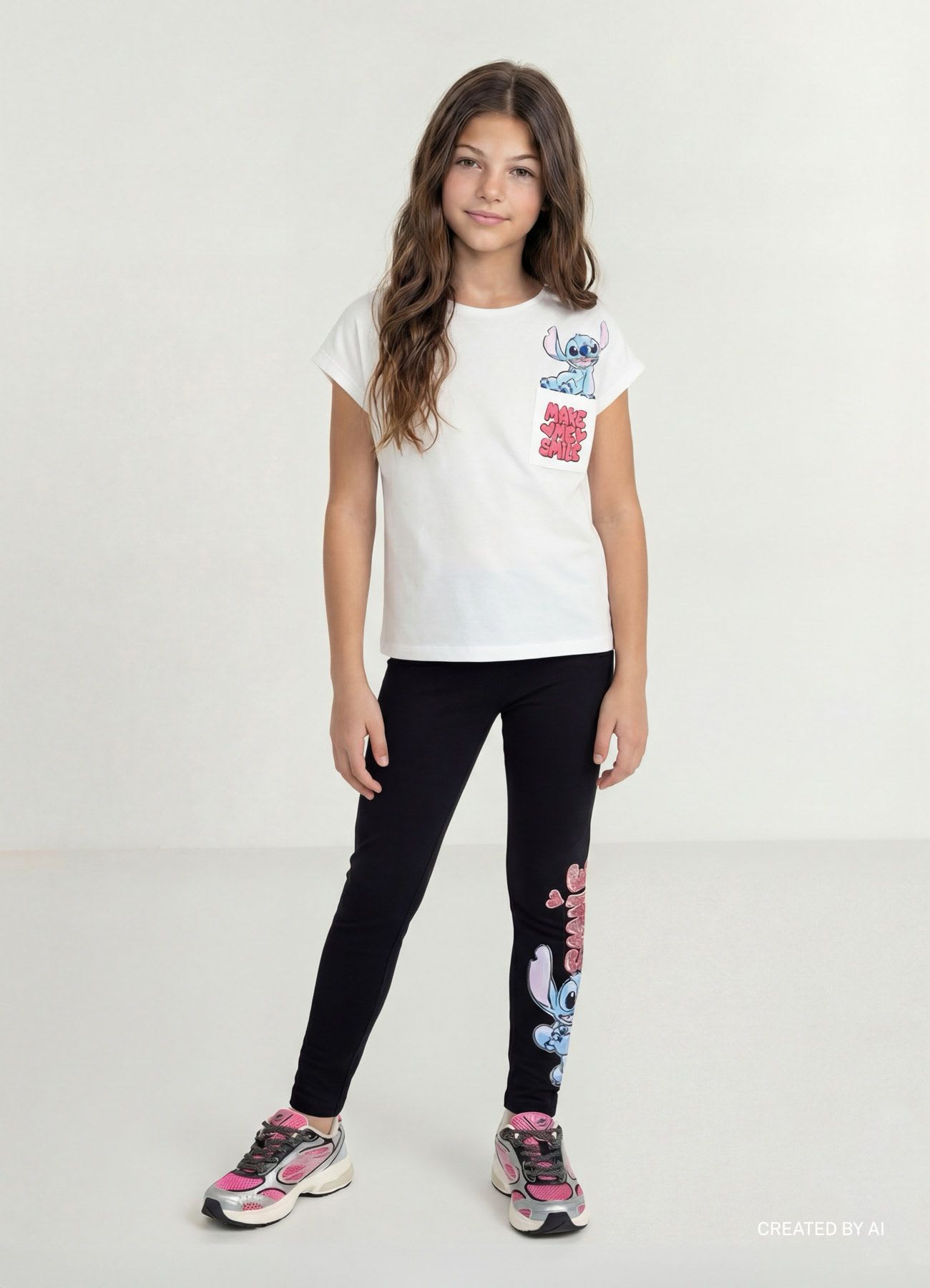 T-shirt con stampa Stitch e taschino