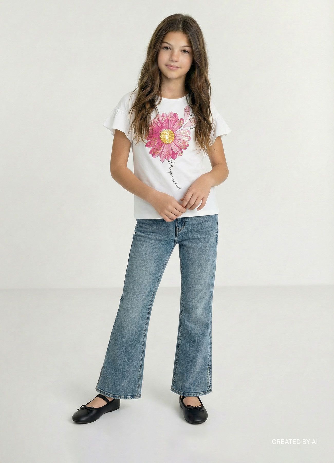 T-shirt con stampa fiore paillettes