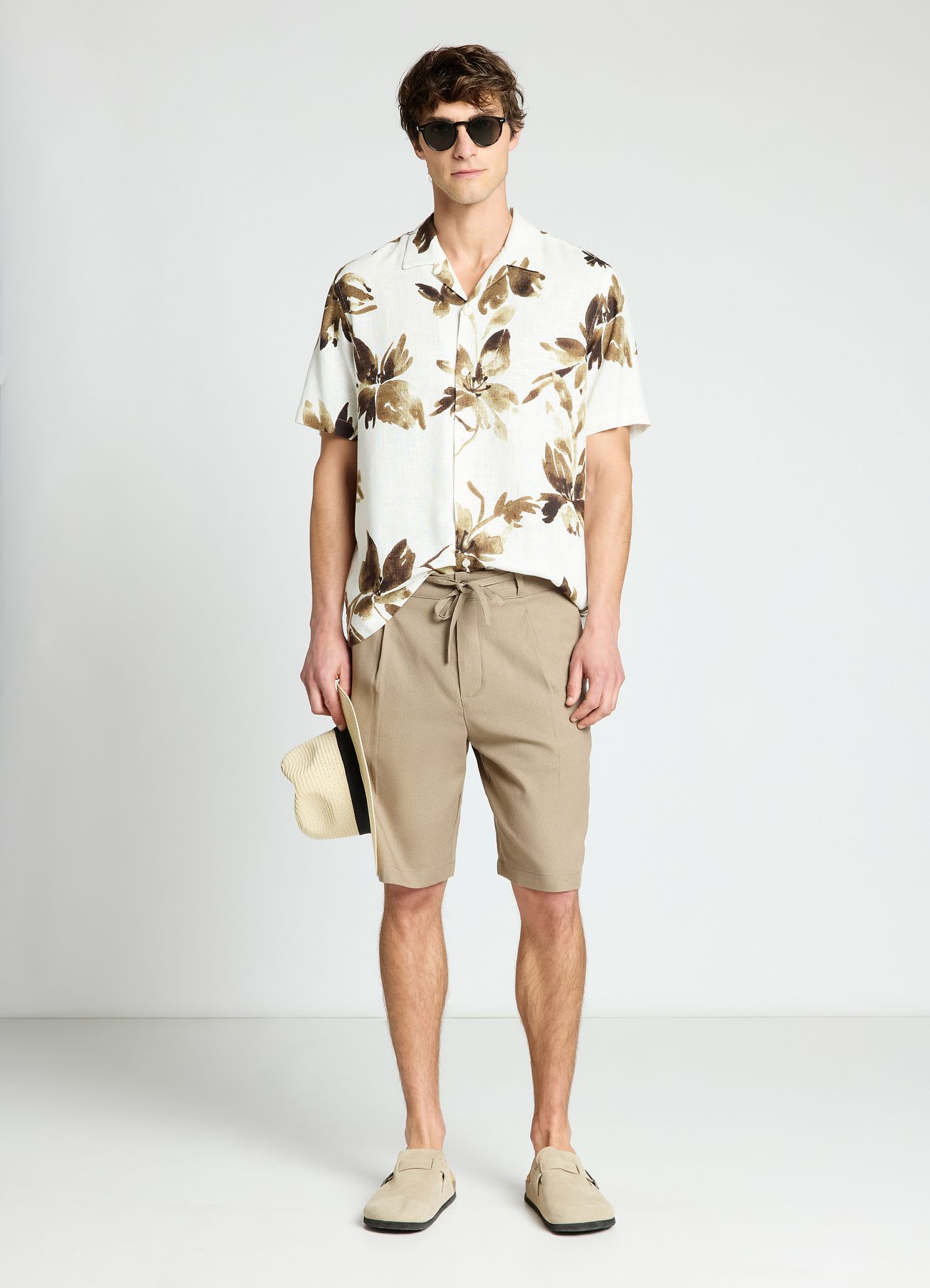 Camicia con stampa floreale misto lino