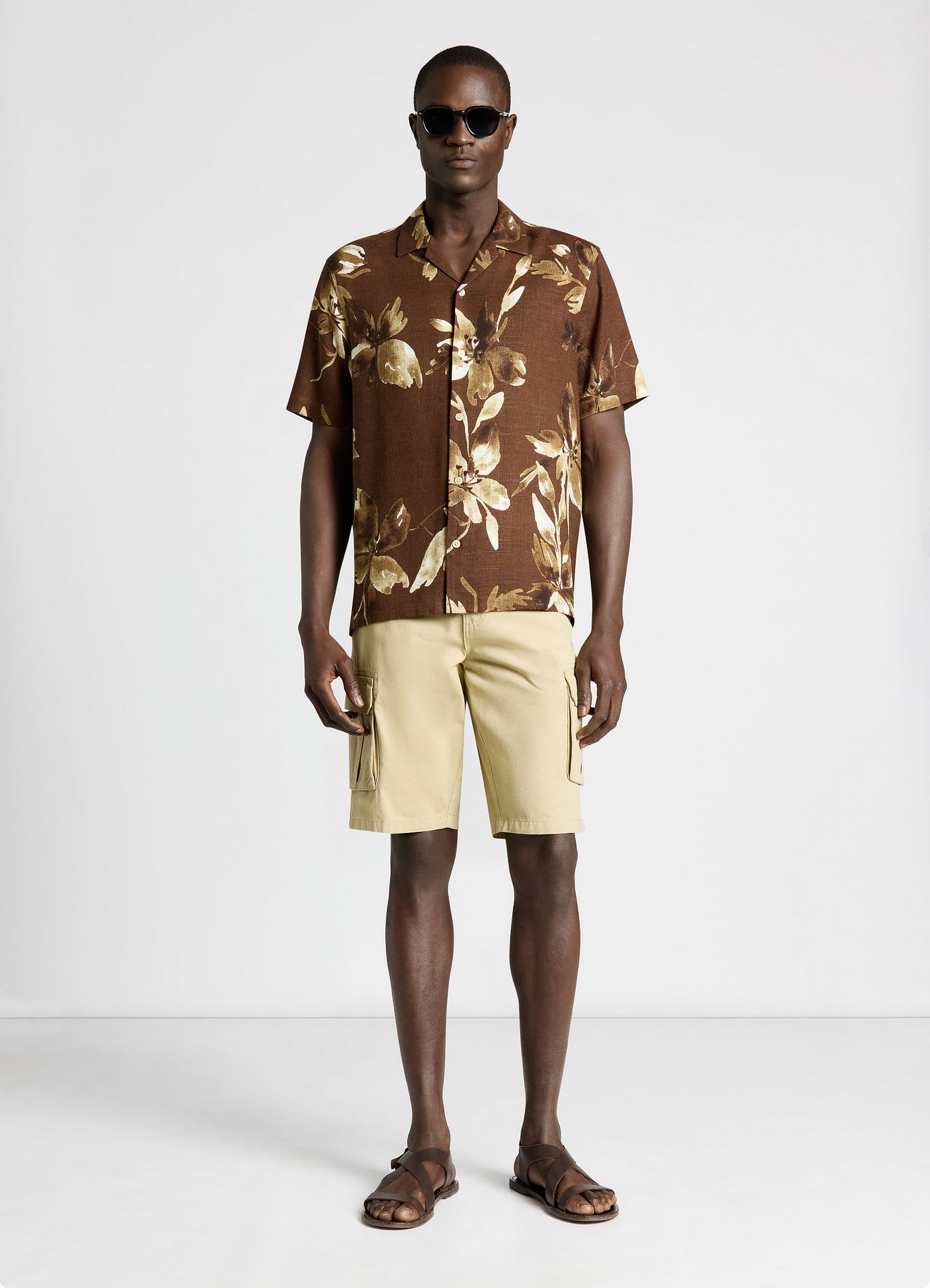 Camicia con stampa floreale misto lino