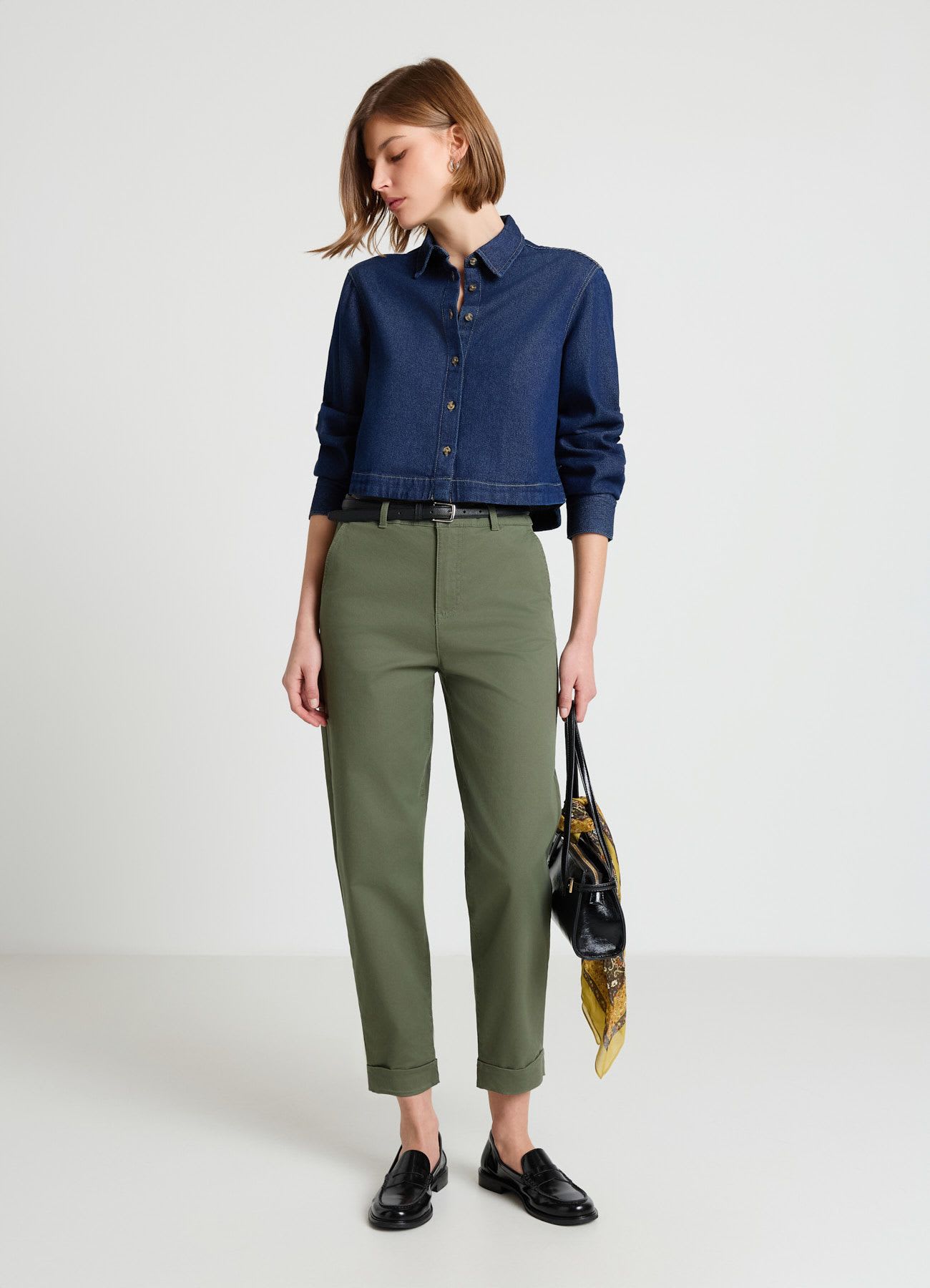 Camicia denim crop con bottoni