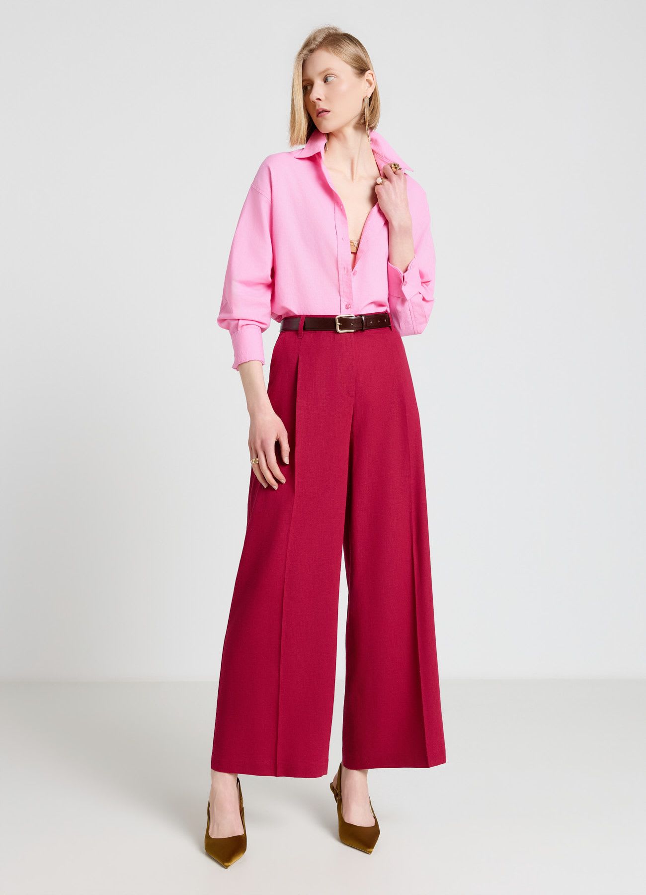 Camicia basic a tinta unita misto lino