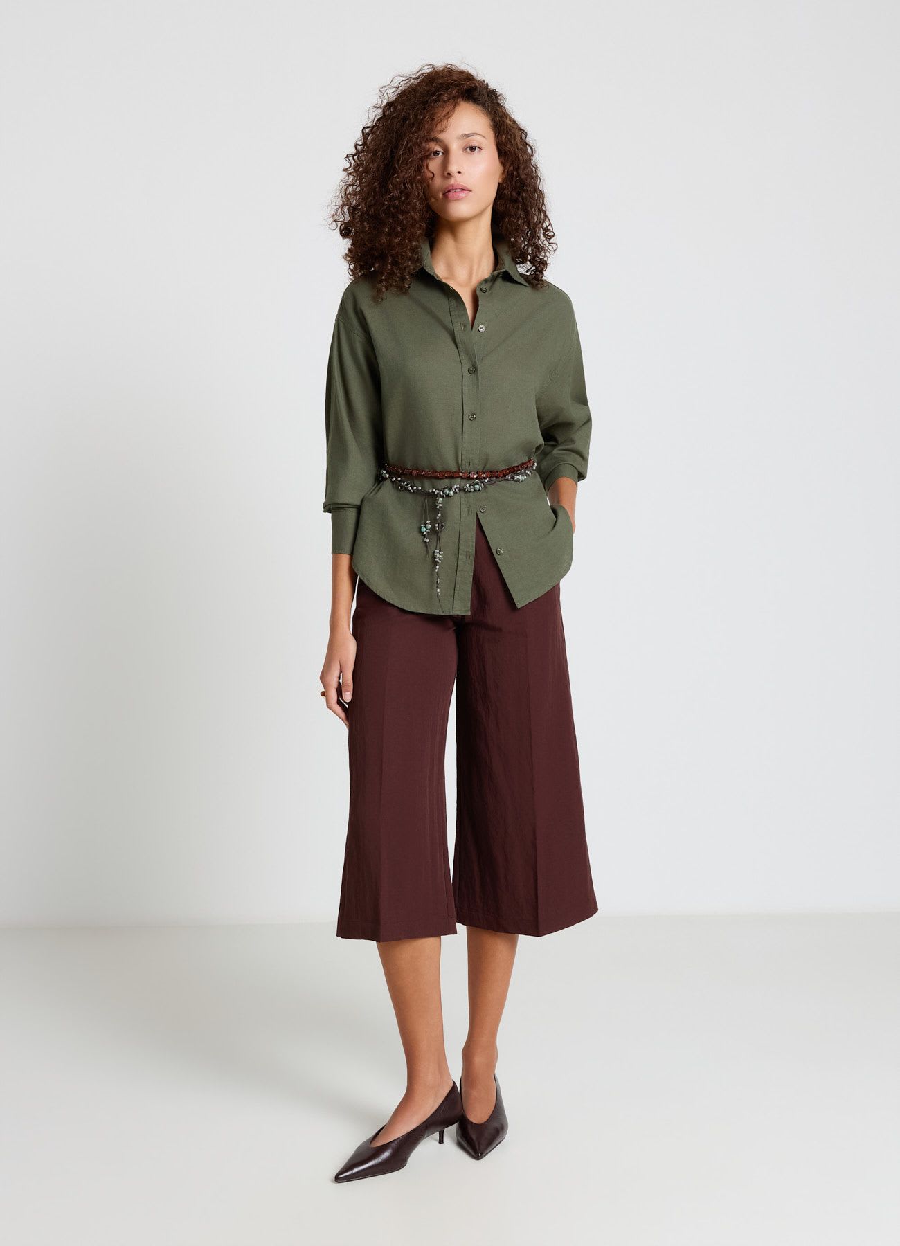 Camicia basic a tinta unita misto lino