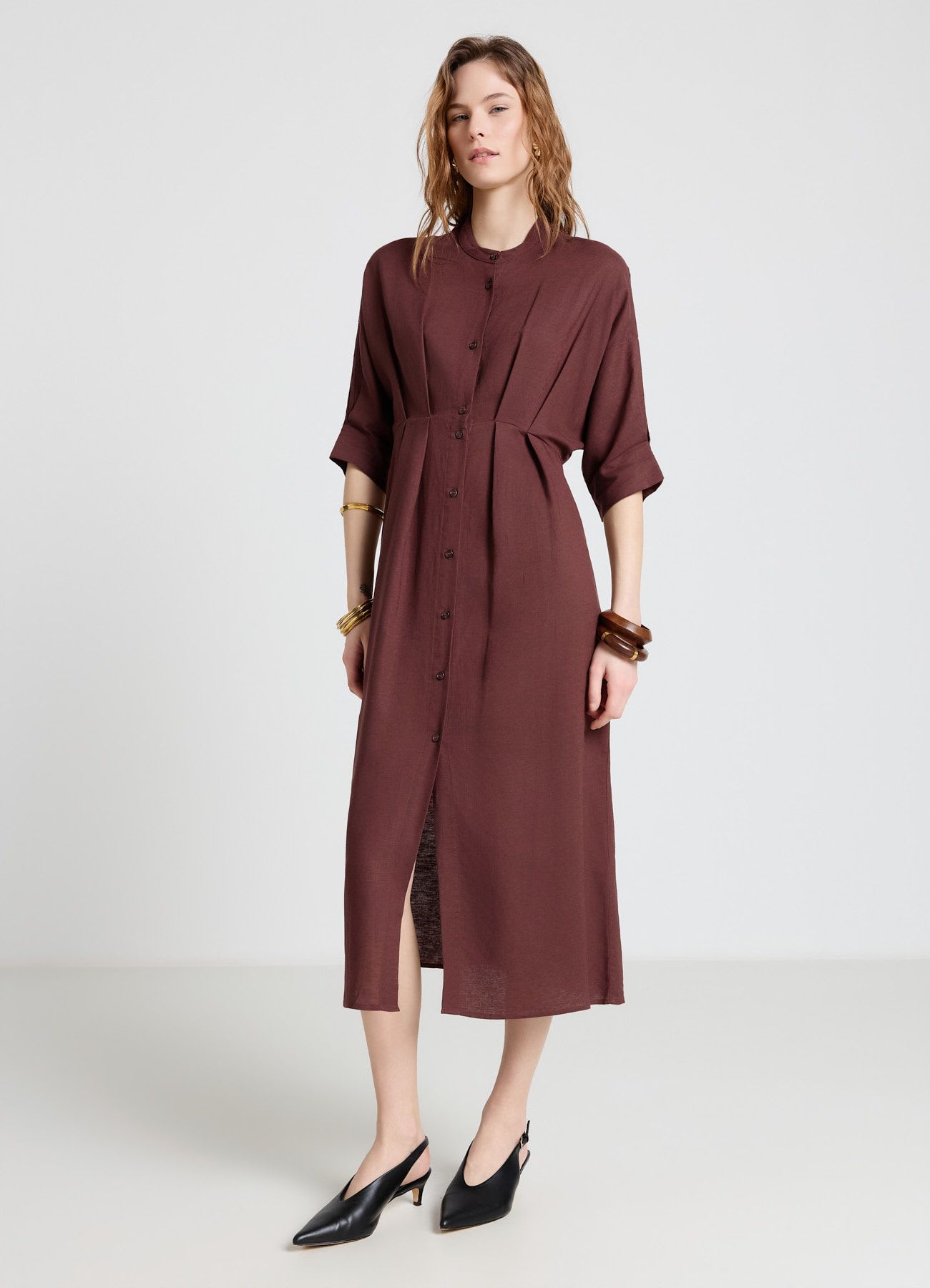 Vestito chemisier con collo alla coreana