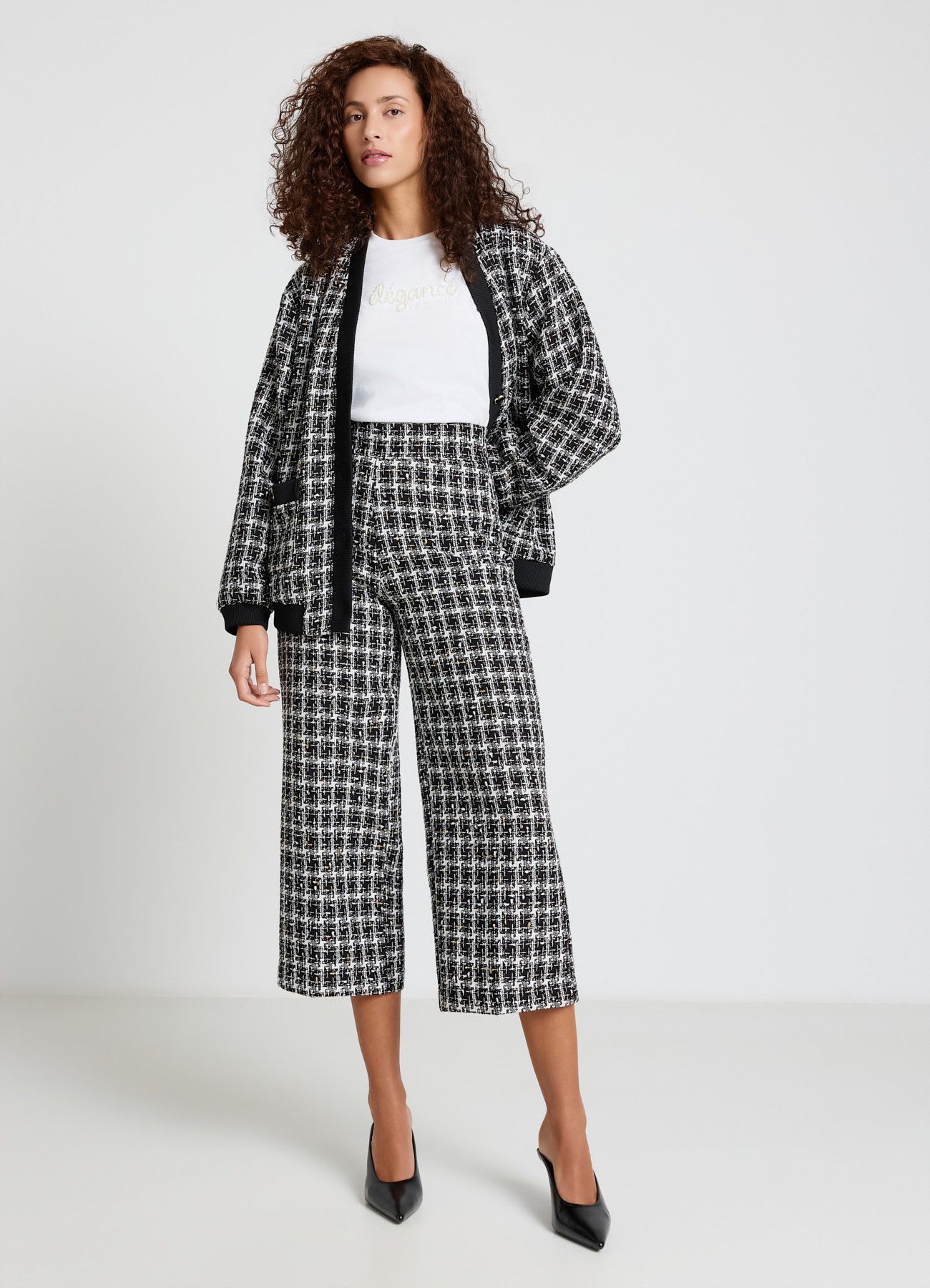 Pantaloni palazzo cropped in tweed
