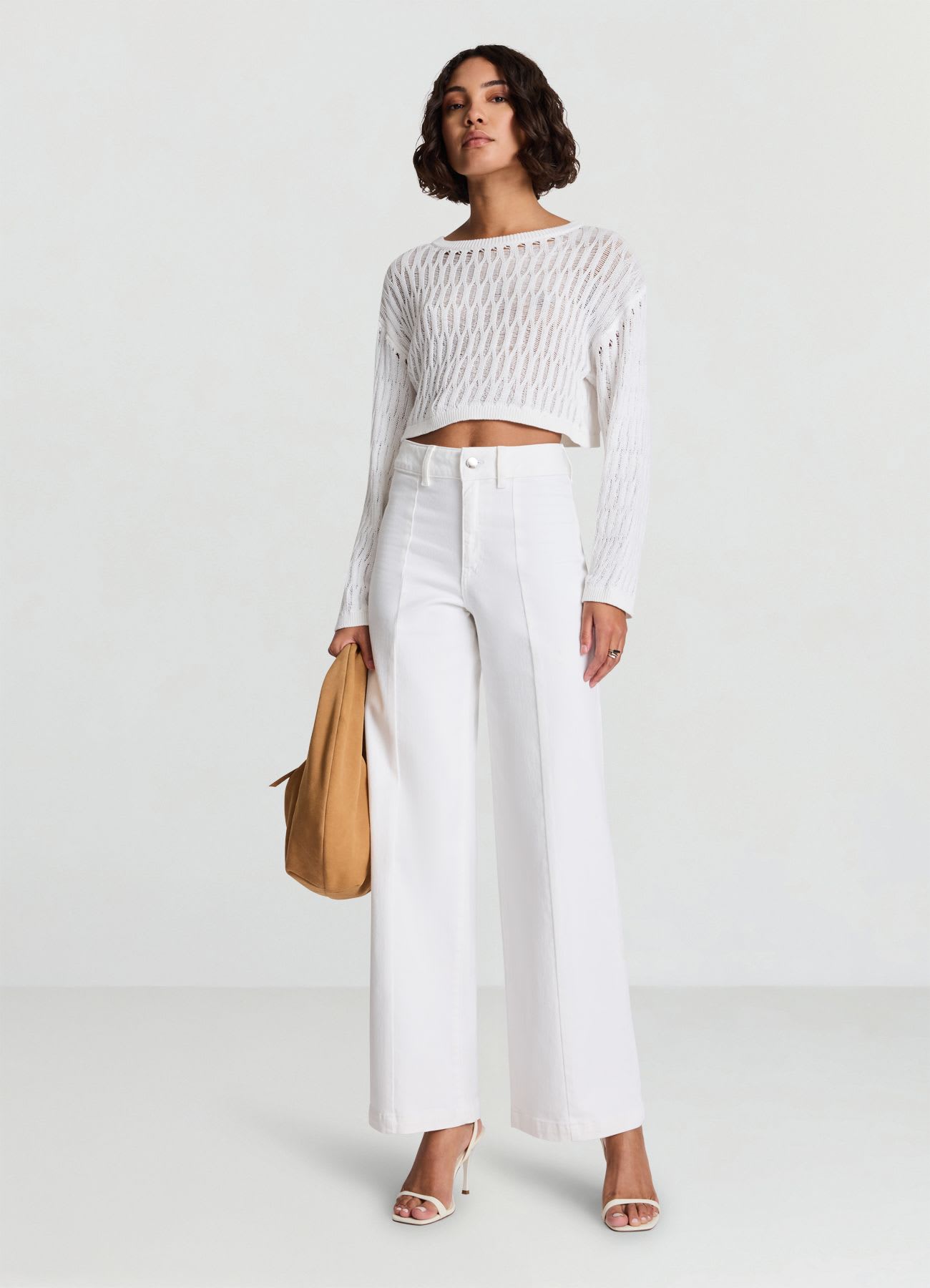 Maglia crop traforata a girocollo