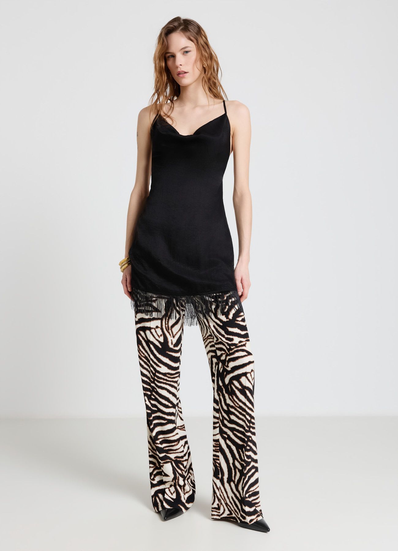 Pantaloni palazzo con fantasia zebra