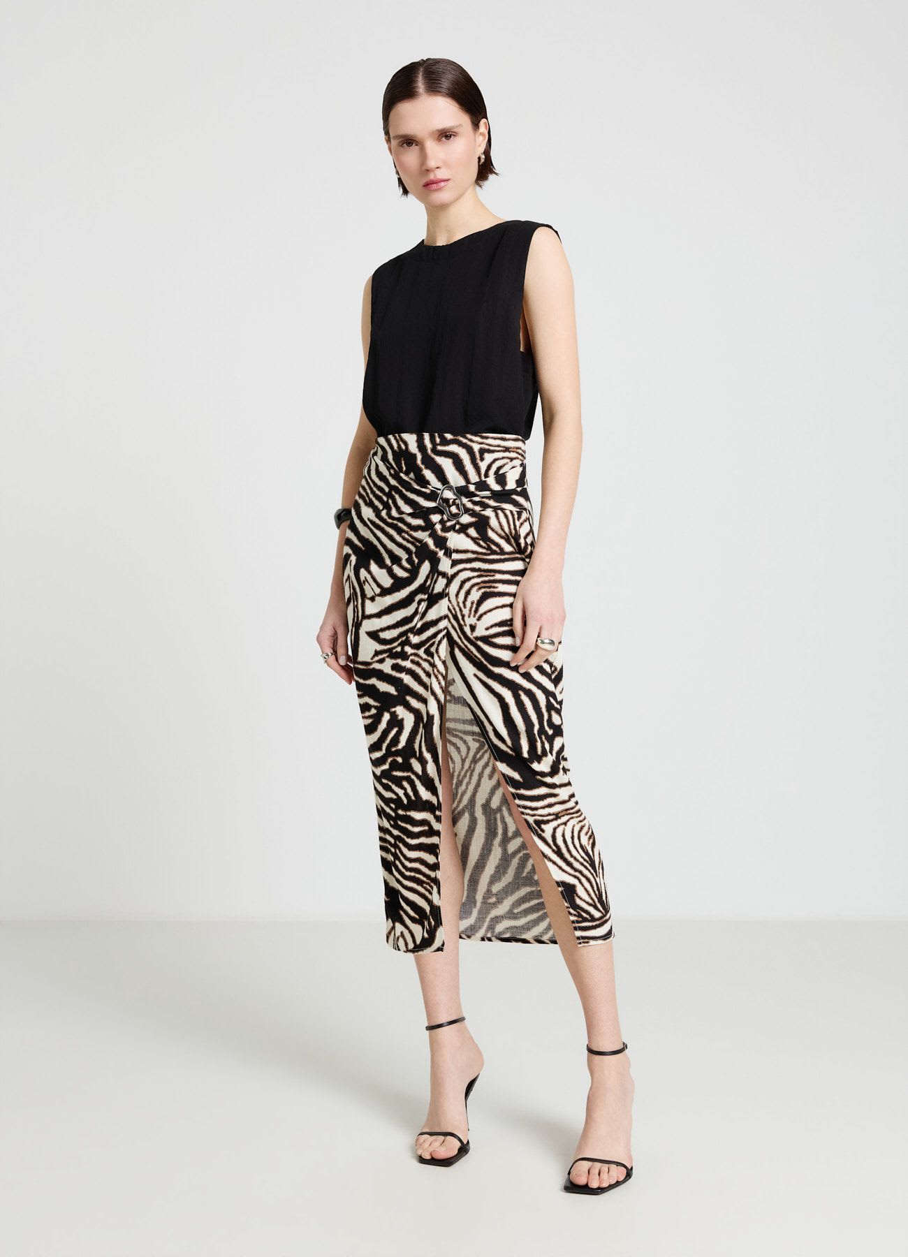 Gonna midi a portafoglio con stampa animalier