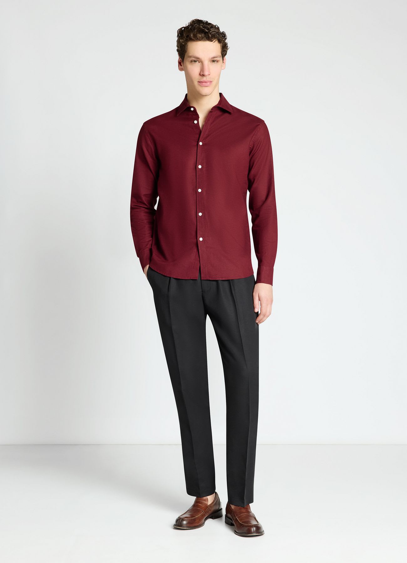 Camicia misto lino a tinta unita