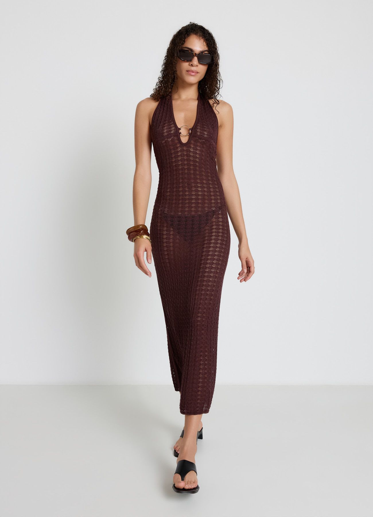 Vestito lungo in maglia all’americana con anello